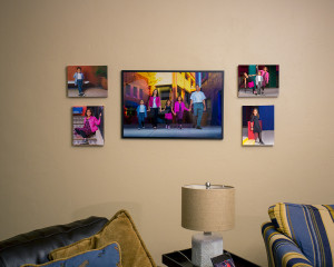 The final portraits as displayed in the home.  Consists of 1 - 24x36 framed print and 4 - 11x14 canvases.